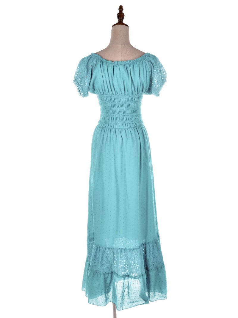 Anna-Kaci Renaissance Peasant Maiden Boho Inspired Cap Sleeve Lace Trim Maxi Dress, Light Blue, XX-Large - Image 3